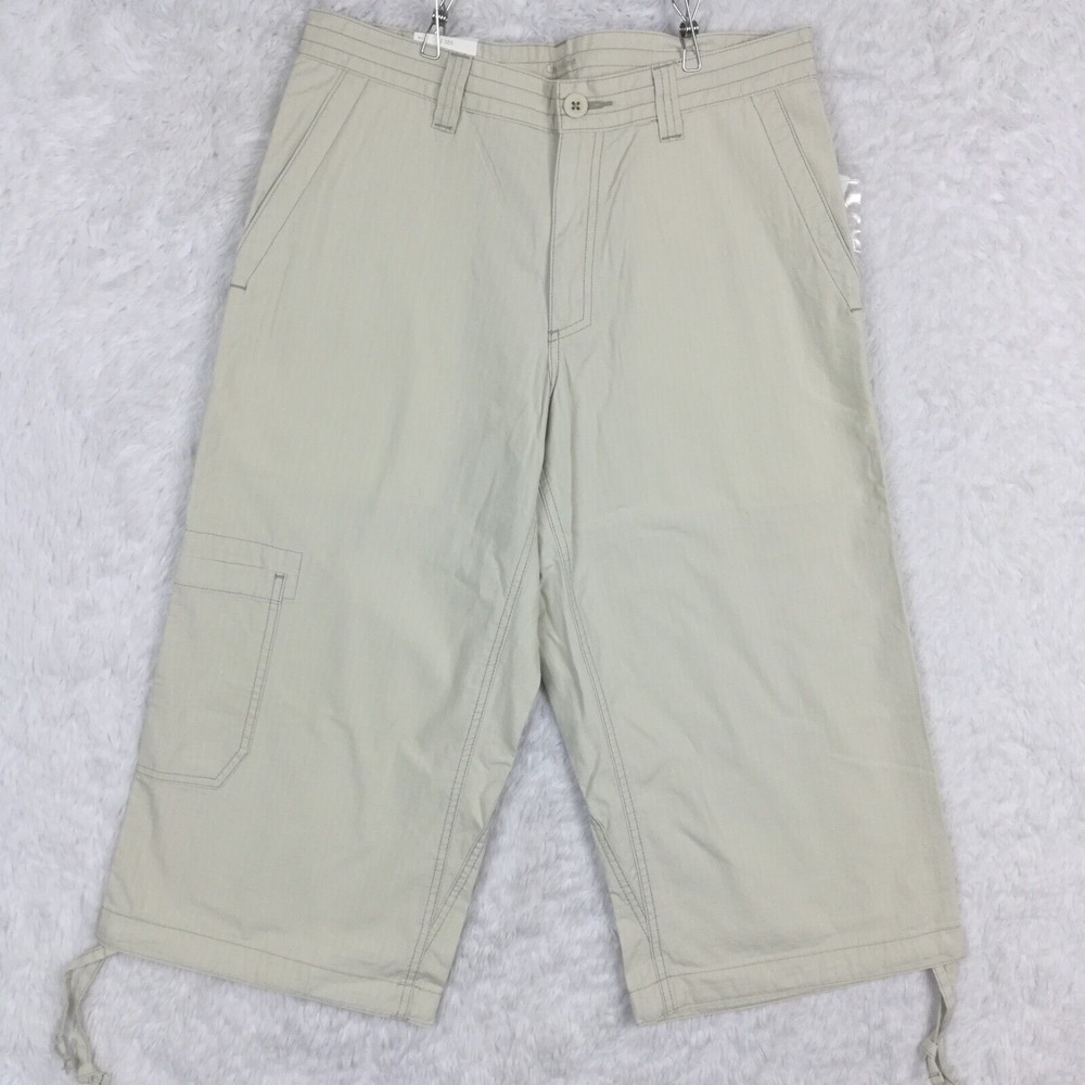 Calvin Klein Womens Pants Capri Wide Leg Cargo Ivory Mid Rise Flap Pocket 29 New